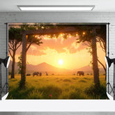 Lofaris Sunset Prairie Elephant Herd Natural Scene Backdrop